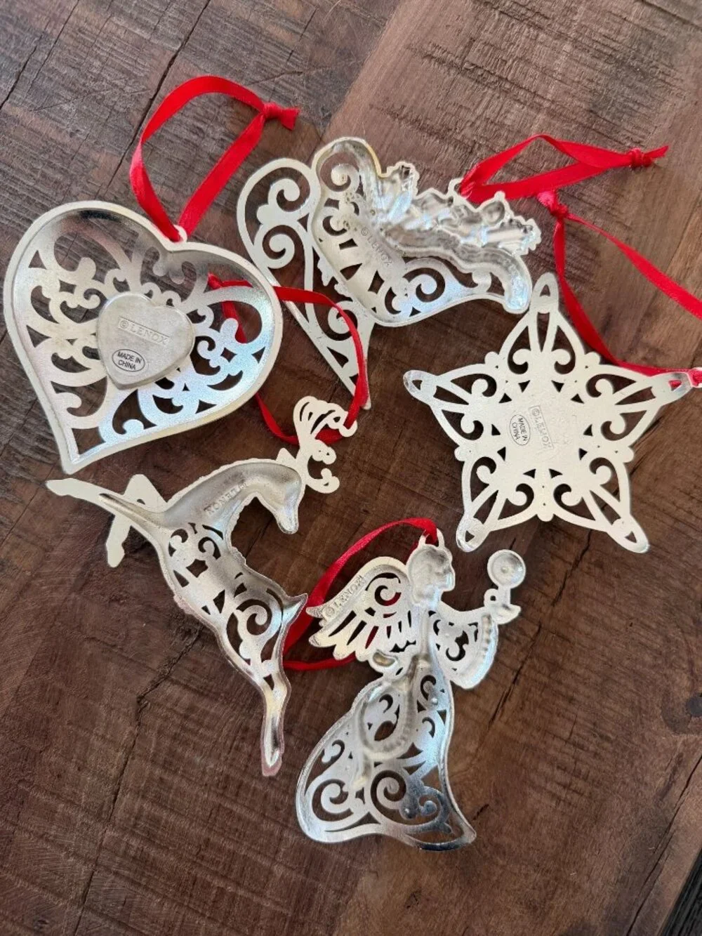 Lenox Sparkle & Scroll Multi-Crystal Ornament Collection Set Of 5 Silver Plated